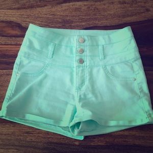 Turquoise refuge 4 button shorts
